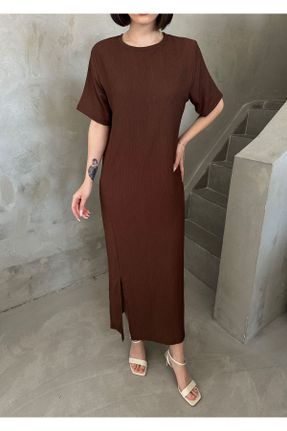 لباس قهوه ای زنانه بافت پنبه - پلی استر اورسایز پارتی کد 827387980