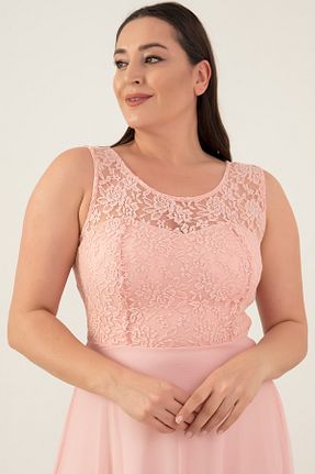 لباس مجلسی سایز بزرگ صورتی زنانه یقه دوچرخه PULLIMM - کد 827346941