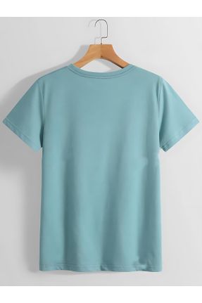 تی شرت آبی زنانه اورسایز یقه گرد تکی کد 827351774