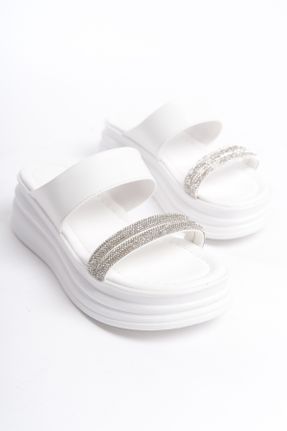 دمپائی سفید زنانه پاشنه پر پاشنه کوتاه ( 4 - 1 cm ) چرم مصنوعی کد 827591280