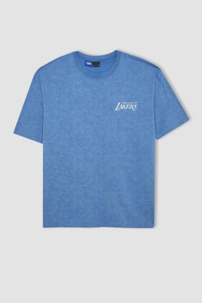 تی شرت آبی مردانه اورسایز یقه گرد کد 827752809
