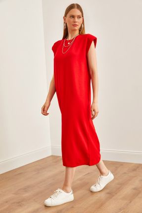 لباس قرمز زنانه بافت پنبه - پلی استر رگولار بیسیک کد 827789998
