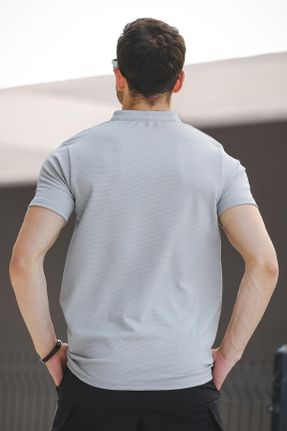 تی شرت طوسی مردانه پنبه - پلی استر - الاستن رگولار یقه گرد تکی طراحی کد 739090078