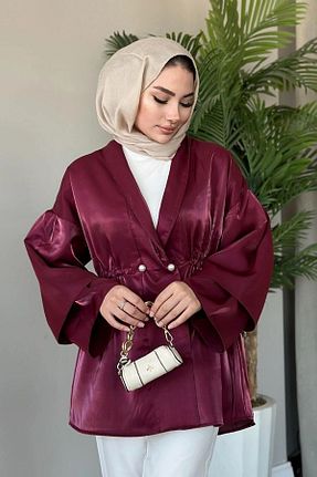 کت زرشکی زنانه ریلکس ساتن بدون جیب بدون آستر کد 827566392