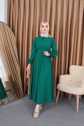 لباس سبز زنانه بافتنی قد 3/4 پنبه - پلی استر کد 827611118