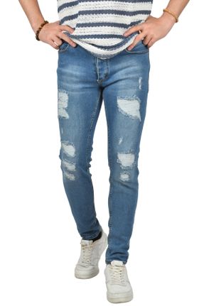 شلوار جین آبی مردانه پاچه تنگ پنبه (نخی) جوان استاندارد کد 827682553
