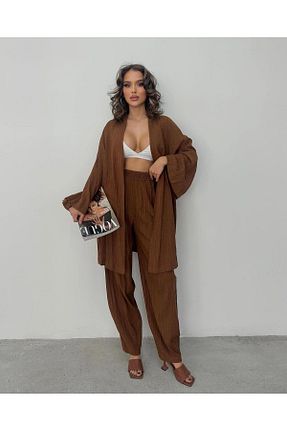 ست بالاتنه و پائین تنه قهوه ای زنانه بافتنی DELİ DOLU MODA - کد 827870212