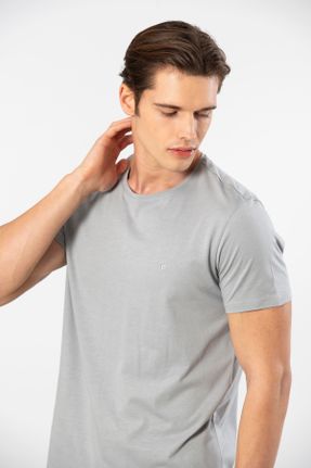تی شرت طوسی مردانه رگولار یقه گرد مودال- پنبه تکی کد 827887810
