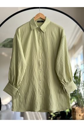 پیراهن سبز زنانه رگولار یقه پیراهنی پنبه (نخی) کد 827865648