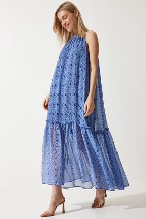 لباس آبی زنانه بافتنی پلی استر رگولار آستین-بلند کد 827555179
