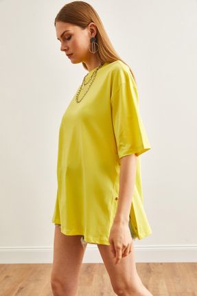تی شرت زرد زنانه رگولار یقه گرد تکی کد 827790019