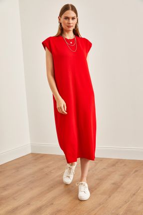 لباس قرمز زنانه بافت پنبه - پلی استر رگولار بیسیک کد 827789998