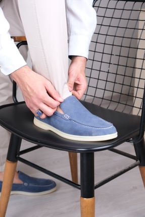 کفش لوفر آبی مردانه جیر پاشنه کوتاه ( 4 - 1 cm ) کد 827736871