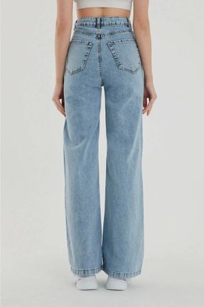 شلوار جین آبی زنانه پاچه راحت فاق بلند جین ساده پوشاک ورزشی بلند کد 827650314