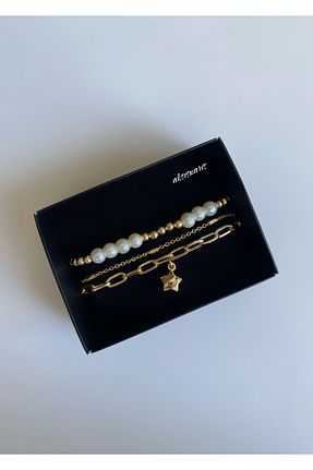 دستبند جواهر طلائی زنانه مروارید aksesuaris - کد 827680776
