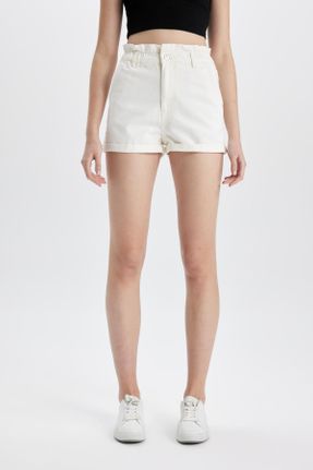 شلوارک سفید زنانه فاق بلند جین بافتنی کد 827723433