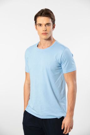 تی شرت آبی مردانه رگولار یقه گرد مودال- پنبه تکی کد 827819676