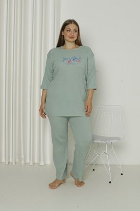 ست لباس راحتی سبز زنانه گلدار FAMES PİJAMA - کد 828023648