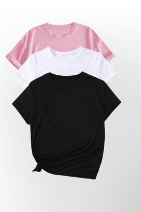 تی شرت مشکی زنانه اورسایز یقه گرد پنبه - پلی استر - الاستن 3