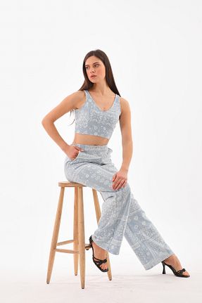 ست بالاتنه و پائین تنه آبی زنانه بافتنی Shine Fine - کد 828144945