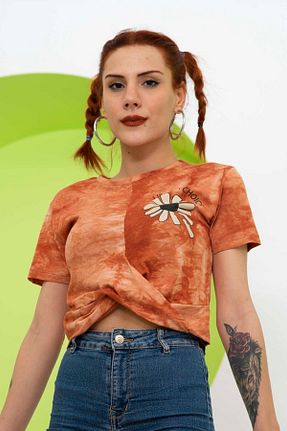 تیشرت قهوه ای زنانه کراپ Mood Lab - کد 663078391
