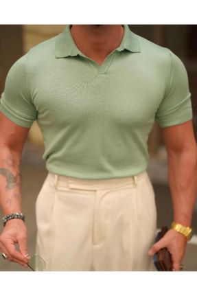 تی شرت سبز مردانه اسلیم فیت یقه پولو اکریلیک تکی بیسیک کد 828141281