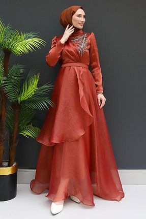 لباس مجلسی حجاب نارنجی زنانه یقه ماهیگیر giz astore - کد 827958681