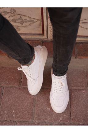 کفش اسنیکر سفید مردانه چرم طبیعی چرم شتر کد 828563543