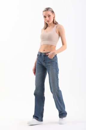 شلوار جین آبی زنانه پاچه ساده فاق افتاده جین کد 828141746