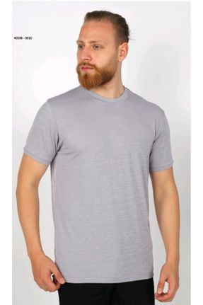 تی شرت طوسی مردانه رگولار یقه گرد پنبه - پلی استر - الاستن کد 828474242