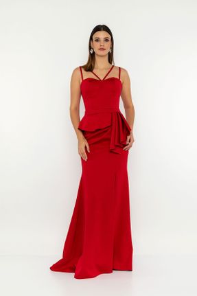 لباس مجلسی قرمز زنانه پلی استر آویزی یقه قلب کد 70494599