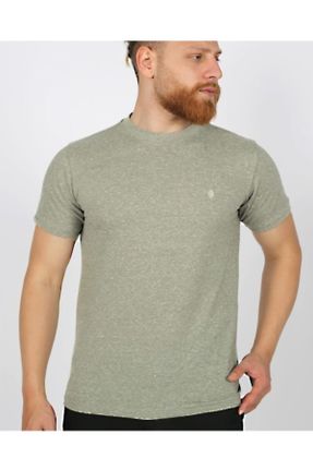 تی شرت خاکی مردانه رگولار یقه گرد پنبه - پلی استر - الاستن کد 828474201