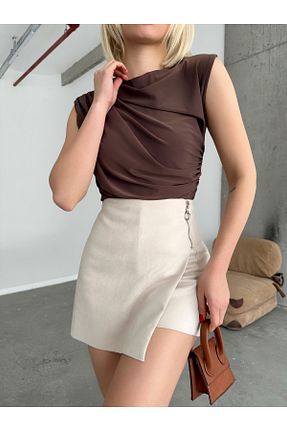 بلوز قهوه ای زنانه ساده ubmbutik - کد 828149346