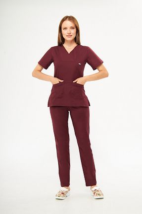 ست بالاتنه و پائین تنه زرشکی زنانه لیکرا CANDAŞ UNİFORM - کد 828599880