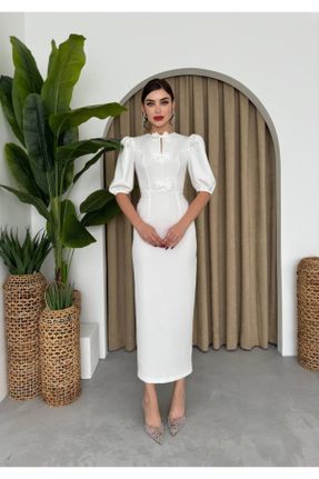 لباس مجلسی سفید زنانه اسلیم کرپ بدون آستر کد 828641204