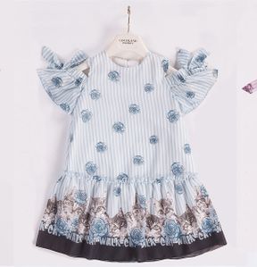 لباس آبی بچه گانه بافتنی بافت طرح گلدار رگولار آستین-کوتاه کد 828223446