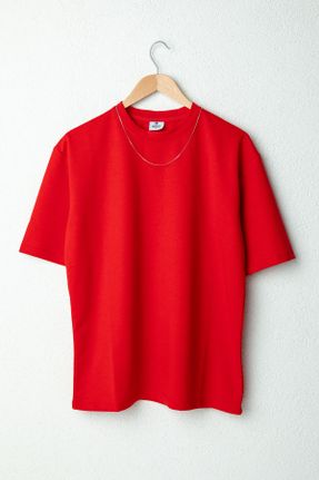 تی شرت قرمز بچه گانه اورسایز یقه گرد پنبه (نخی) کد 829427330
