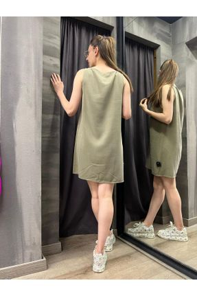 لباس خاکی زنانه بافتنی کتان ریلکس بند دار کد 828386178