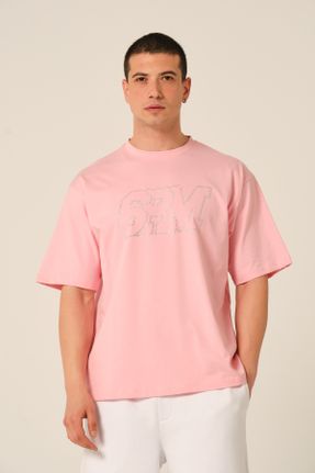 تی شرت صورتی زنانه ریلکس یقه گرد تکی کد 828650107