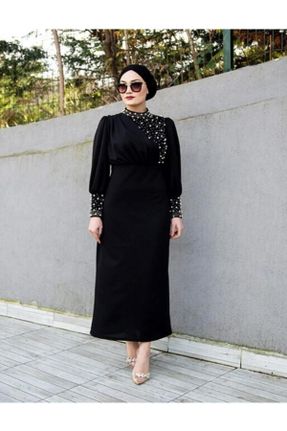 لباس مجلسی اسلامی مشکی زنانه آستین استاندارد یقه گرد پلی استر رگولار کد 669604549