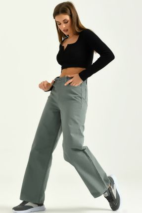 شلوار جین سبز زنانه پاچه راحت فاق بلند کد 315535743
