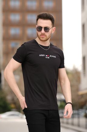 تی شرت مشکی مردانه یقه گرد رگولار تکی طراحی کد 659993988