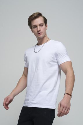 تی شرت سفید مردانه رگولار یقه گرد تکی بیسیک کد 40377131