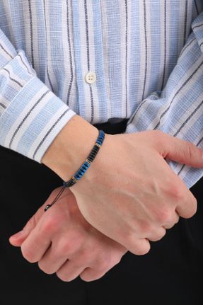 دستبند جواهر آبی مردانه سنگ طبیعی کد 824367244