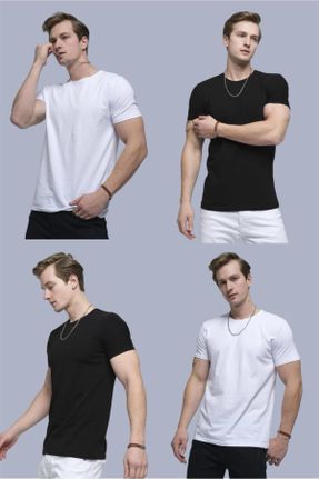 تی شرت مشکی مردانه رگولار یقه گرد تکی بیسیک کد 808153648