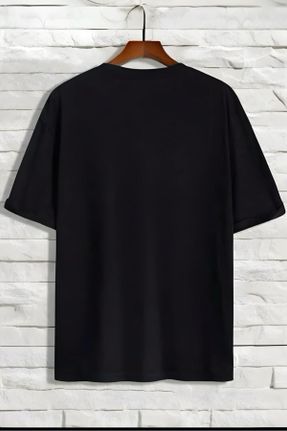 تی شرت مشکی مردانه یقه گرد پنبه (نخی) رگولار تکی طراحی کد 807947742