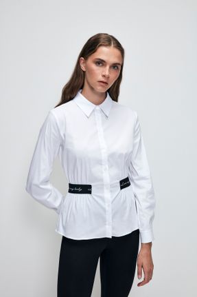 پیراهن سفید زنانه Fitted یقه مردانه کد 772111196