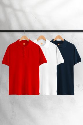 تی شرت قرمز مردانه اسلیم فیت یقه پولو پنبه (نخی) 3