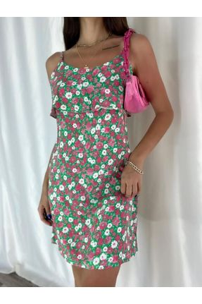 لباس سبز زنانه بافتنی پنبه (نخی) طرح گلدار رگولار بند دار بیسیک کد 675680881