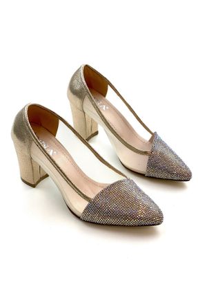 کفش پاشنه بلند کلاسیک طلائی زنانه پاشنه نازک پاشنه متوسط ( 5 - 9 cm ) کد 349112377